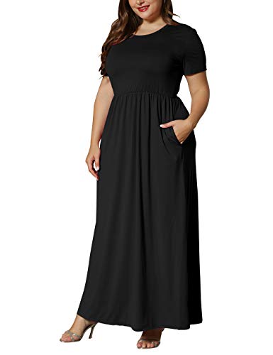 KARALIN Women’s Plus Size Maxi Dresses for Curvy Women Summer Casual Short Sleeve 2026 Long Dress Black 16W - Image 5