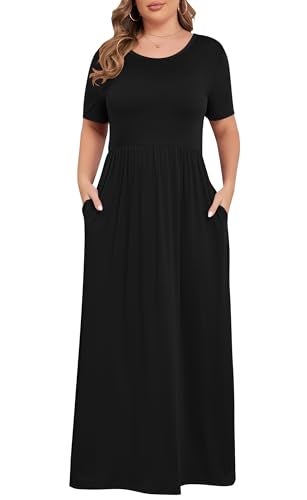 KARALIN Women’s Plus Size Maxi Dresses for Curvy Women Summer Casual Short Sleeve 2026 Long Dress Black 16W - Image 1