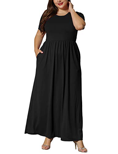 KARALIN Women’s Plus Size Maxi Dresses for Curvy Women Summer Casual Short Sleeve 2026 Long Dress Black 16W - Image 4