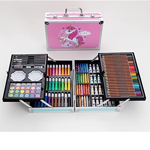 ARTEK Artek Art Set Gift 145pcs with Portable Aluminum Case Box Professional Artists Drawing Painting Kit for Kids Including Colored Pencils Watercolor Paints (Unicorn Pink) - Image 1