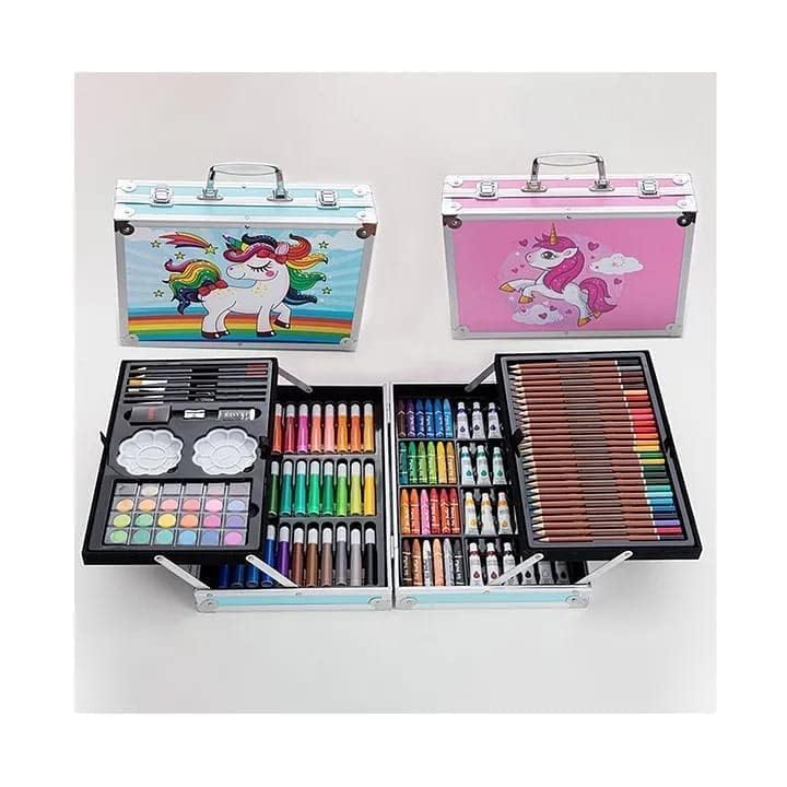 ARTEK Artek Art Set Gift 145pcs with Portable Aluminum Case Box Professional Artists Drawing Painting Kit for Kids Including Colored Pencils Watercolor Paints (Unicorn Pink) - Image 2