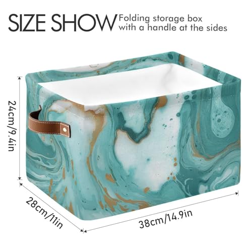 KEEPREAL Turquoise Marble Texture Basket Bin, Large Storage Basket for Toy, Canvas Storage Basket for Clothes, Decorative Basket for Home Office (15x11x9.5inch) - Image 3