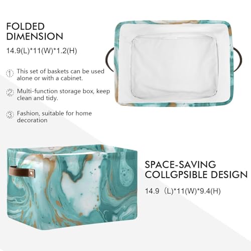 KEEPREAL Turquoise Marble Texture Basket Bin, Large Storage Basket for Toy, Canvas Storage Basket for Clothes, Decorative Basket for Home Office (15x11x9.5inch) - Image 2