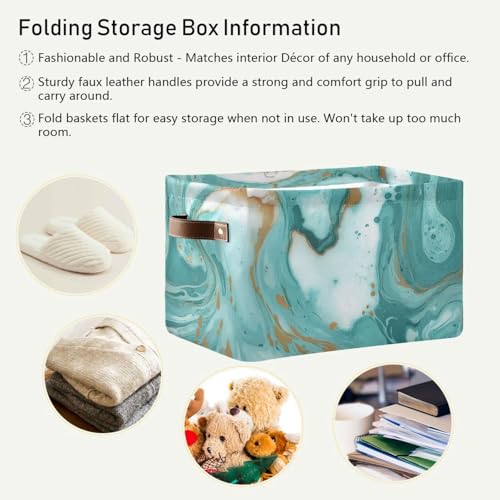 KEEPREAL Turquoise Marble Texture Basket Bin, Large Storage Basket for Toy, Canvas Storage Basket for Clothes, Decorative Basket for Home Office (15x11x9.5inch) - Image 5