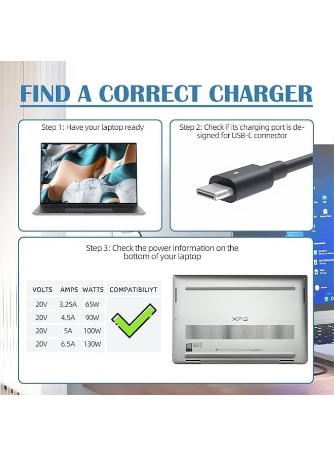 130W USB C Type C Charger for Dell, XPS, 15 17 2in1 9575 9500 9700 Precision 5530 2in1 5550 5560 5750 3560 3571 Latitude 7410 7310 7210 9410 9510 5520 5420 Power Supply Adapter Cord - Image 3