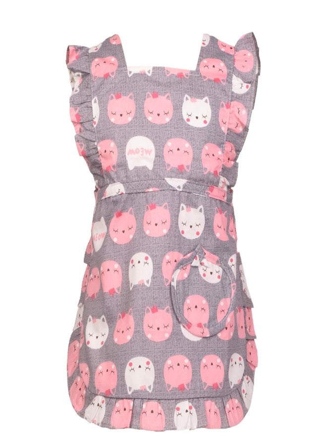 Love Potato Adorable Kitty Apron for Toddler 1-2 Years Old Cotton Cat Aprons for Children Little Girls (Grey)