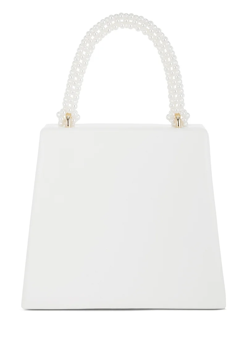 London Rag Pearl Top-Handle Diamante Brooch Bag in White
