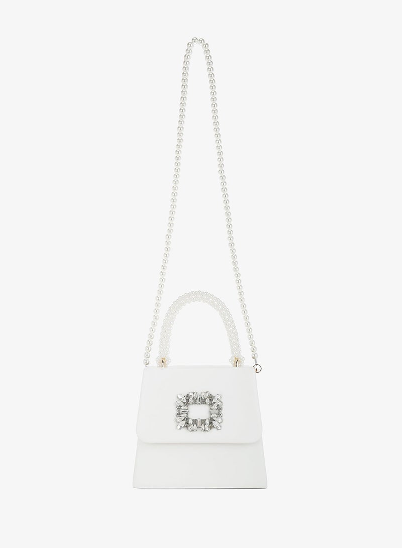 London Rag Pearl Top-Handle Diamante Brooch Bag in White - Image 2