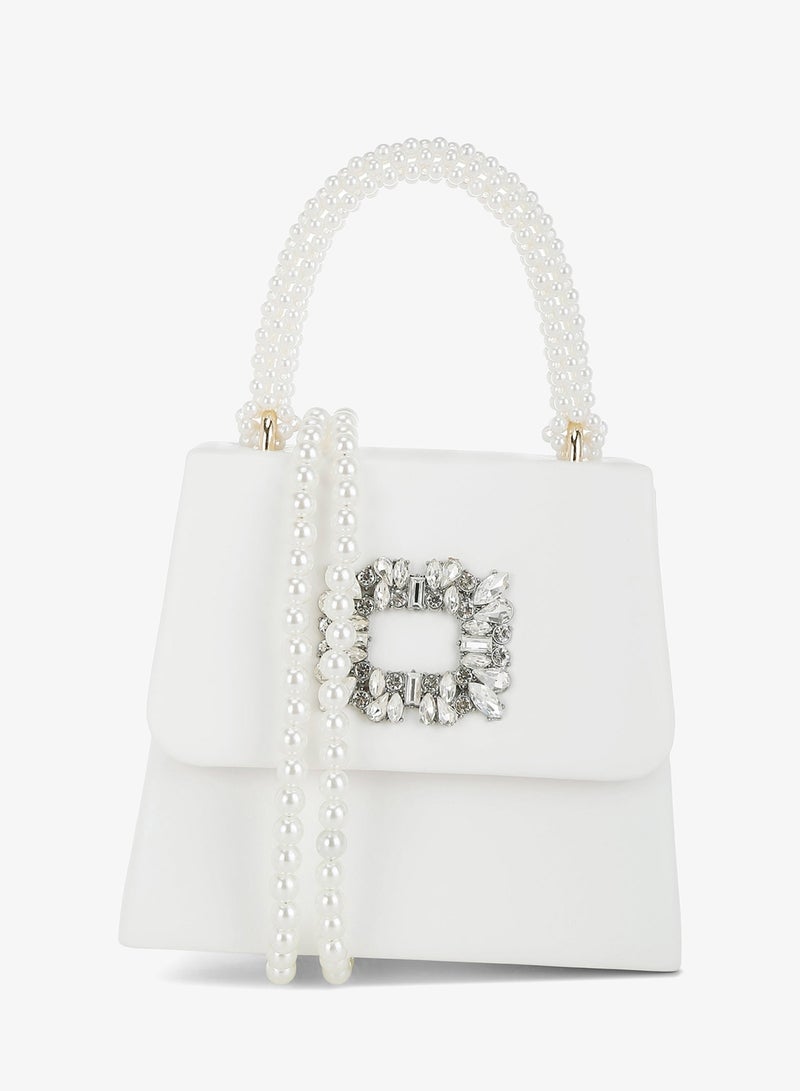 London Rag Pearl Top-Handle Diamante Brooch Bag in White - Image 1