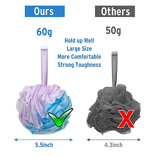 DadyMart Bath Shower Loofah Sponge 60g Bath Mesh Pouf Shower Ball Body Scrubber Exfoliating Bath Sponge for Women and Men, Set of 4, Flower - Image 4