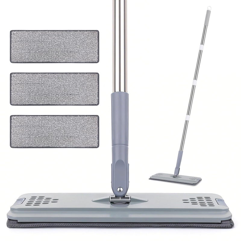 BIDFUL Flat Mop with 3 Pads, Microfiber Mops for Floor Cleaning Adjustable Handle 29-49, Dust Mop for Hardwood Floors, Wet Dry Use on Laminate Wood Tile Vinyl Wall Mopping Bathroom Kitchen Household Supplies - Image 1
