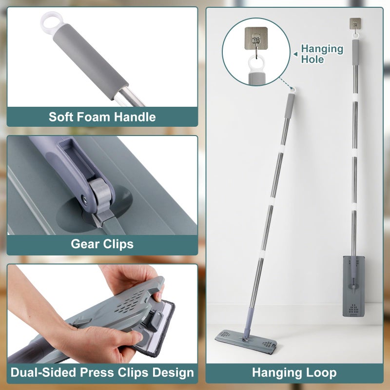 BIDFUL Flat Mop with 3 Pads, Microfiber Mops for Floor Cleaning Adjustable Handle 29-49, Dust Mop for Hardwood Floors, Wet Dry Use on Laminate Wood Tile Vinyl Wall Mopping Bathroom Kitchen Household Supplies - Image 5