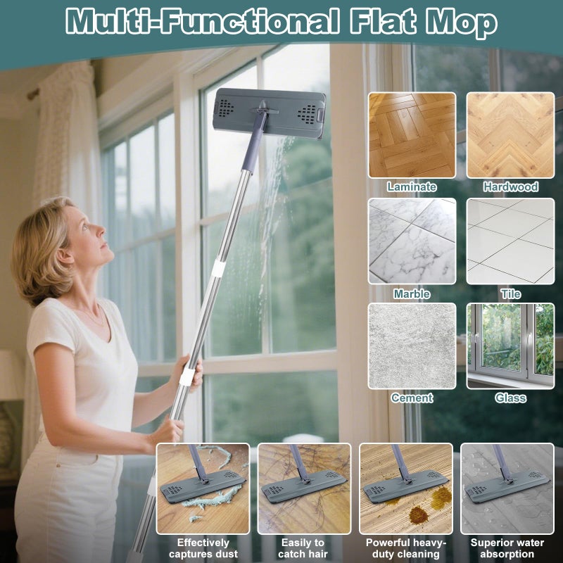 BIDFUL Flat Mop with 3 Pads, Microfiber Mops for Floor Cleaning Adjustable Handle 29-49, Dust Mop for Hardwood Floors, Wet Dry Use on Laminate Wood Tile Vinyl Wall Mopping Bathroom Kitchen Household Supplies - Image 3
