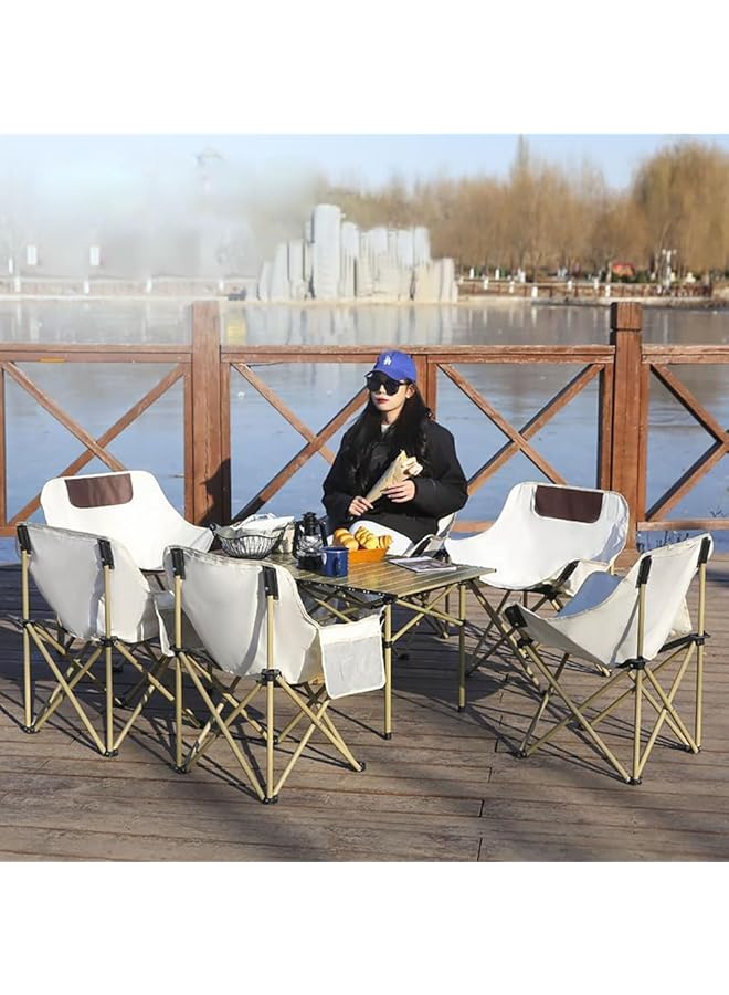 Mumoo Bear Portable Lightweight Camping Chair Metal Frame Oxford Cloth Folding Chair with Side Pockets for Outdoor Picnic BBQ Fishing Hiking Beach with Carrying Bag Supports up to 150KGs (Khaki) - Image 2