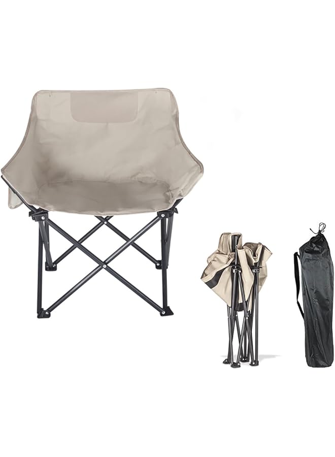 Mumoo Bear Portable Lightweight Camping Chair Metal Frame Oxford Cloth Folding Chair with Side Pockets for Outdoor Picnic BBQ Fishing Hiking Beach with Carrying Bag Supports up to 150KGs (Khaki) - Image 1