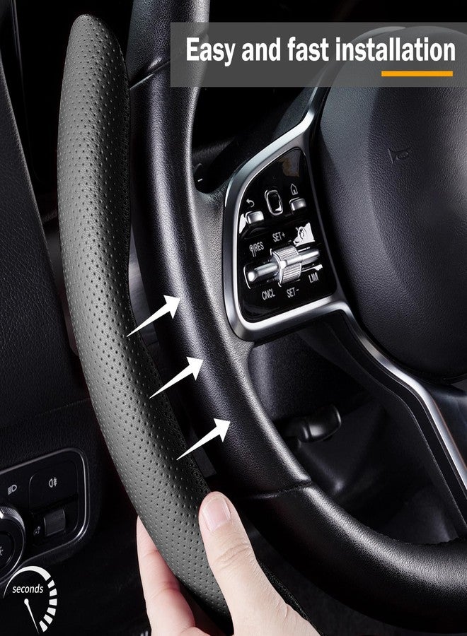 Aotoyou Car Steering Wheel Cover Leather Snap On 3Pcs Set Steering Wheel Wrap Non-Slip Protector Steering Wheel Accessories 14-15 inch Universal Black - Image 3