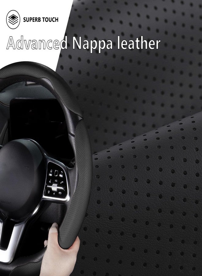 Aotoyou Car Steering Wheel Cover Leather Snap On 3Pcs Set Steering Wheel Wrap Non-Slip Protector Steering Wheel Accessories 14-15 inch Universal Black - Image 2