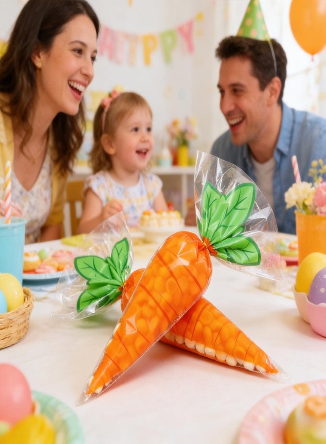 Jacnkb Easter Cellophane Goodie Bags 50Pcs Orange Carrot Candy Bags Plastic Cone Shaped Treat Bags with Ties for Snack Gifts Cookies Easter Spring Party Favors Supplies - Image 4