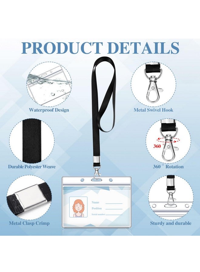 Prudiut 50 Pack Name Tag Lanyards With Id Holder Clear Plastic Horizontal Name Tags Holders And Black Badge Lanyards With Id Holder For School Office Team Workers Volunteers (Black) - Image 3