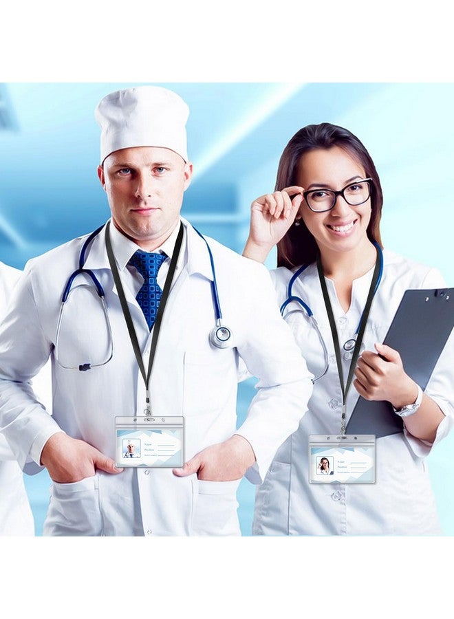 Prudiut 50 Pack Name Tag Lanyards With Id Holder Clear Plastic Horizontal Name Tags Holders And Black Badge Lanyards With Id Holder For School Office Team Workers Volunteers (Black) - Image 5