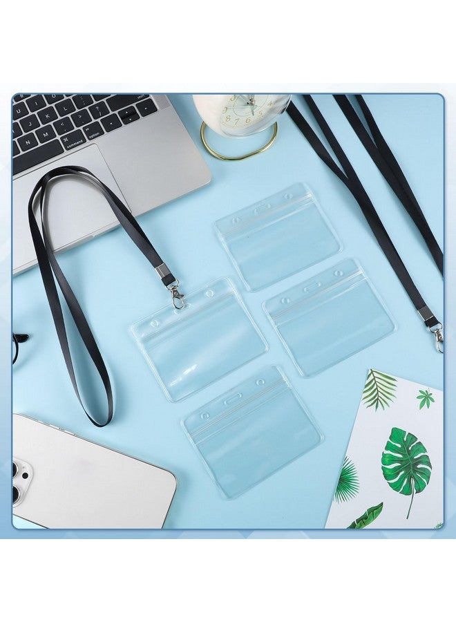 Prudiut 50 Pack Name Tag Lanyards With Id Holder Clear Plastic Horizontal Name Tags Holders And Black Badge Lanyards With Id Holder For School Office Team Workers Volunteers (Black) - Image 4
