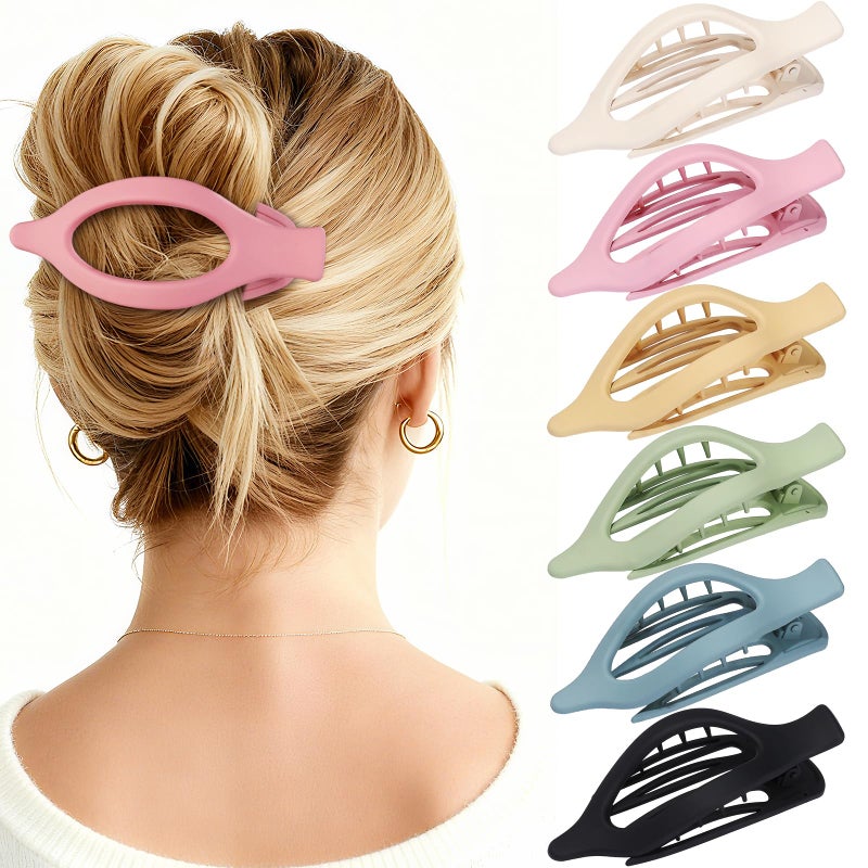 USDNICE Flat Hair Clips for Women - 6 PCS French Flat Claw Clips Medium Hair Clips for Girls Large Hair Claw Clips for Thick or Thin Hair Strong Hold No Slip Hair Accessories for women (Light Colorful) - Image 1