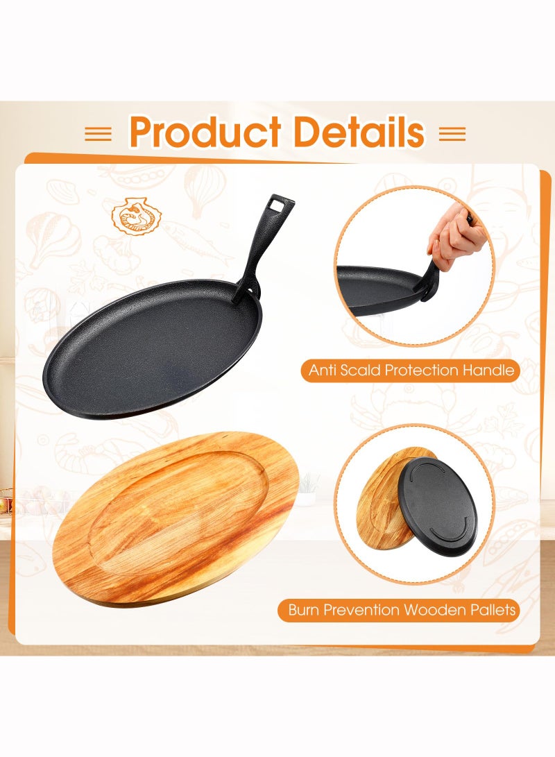 موندا طقم مقلاة من الحديد الزهر مكون من قطعتين، طبق فاهيتا، مقلاة ساخنة مع قاعدة خشبية، حماية من الحروق، مقبض قابل للإزالة، ملحق طهي لمطبخ المطعم، حفلات الشواء - Image 3