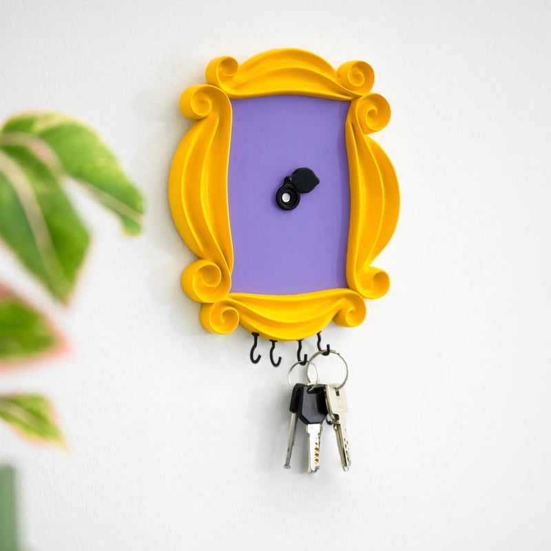 Grupo Erik : Friends Wall Key Holder | Friends TV Series Wall Key Hanger, Home Entrance Key Holder, Resin Material, 4 Hooks, Yellow Frame, Monica's Door Peephole, Easy Wall Mount Installation - Image 4