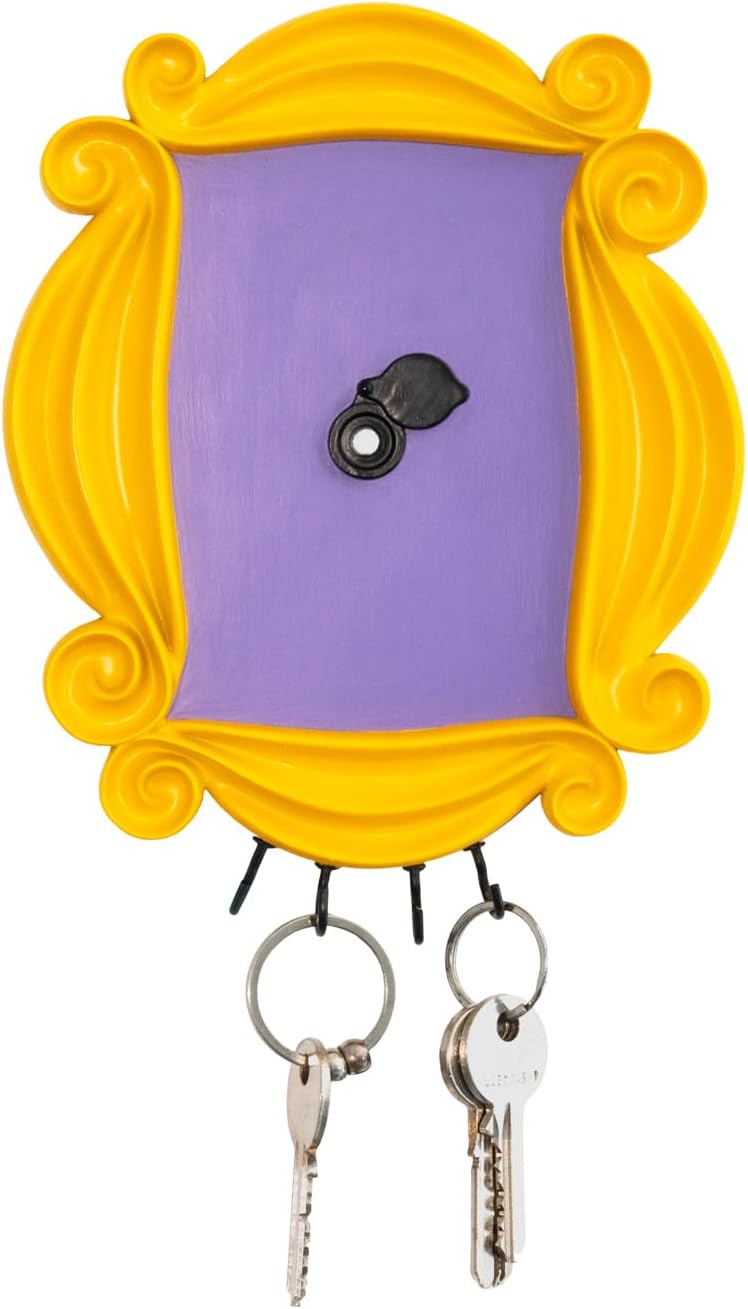 Grupo Erik : Friends Wall Key Holder | Friends TV Series Wall Key Hanger, Home Entrance Key Holder, Resin Material, 4 Hooks, Yellow Frame, Monica's Door Peephole, Easy Wall Mount Installation - Image 1