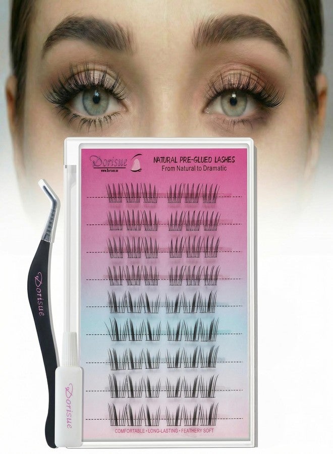 Dorisue Wispy Lash Clusters Pre Glued Natural Self Adhesive Individual Eyelashes No Glue Needed 2 Styles False Lashes DIY Extension Kit with Tweezers and Backup Glue - Image 1