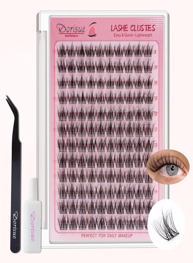 Dorisue Wispy Lash Clusters Pre Glued Natural Self Adhesive Individual Eyelashes No Glue Needed 2 Styles False Lashes DIY Extension Kit with Tweezers and Backup Glue - Image 2