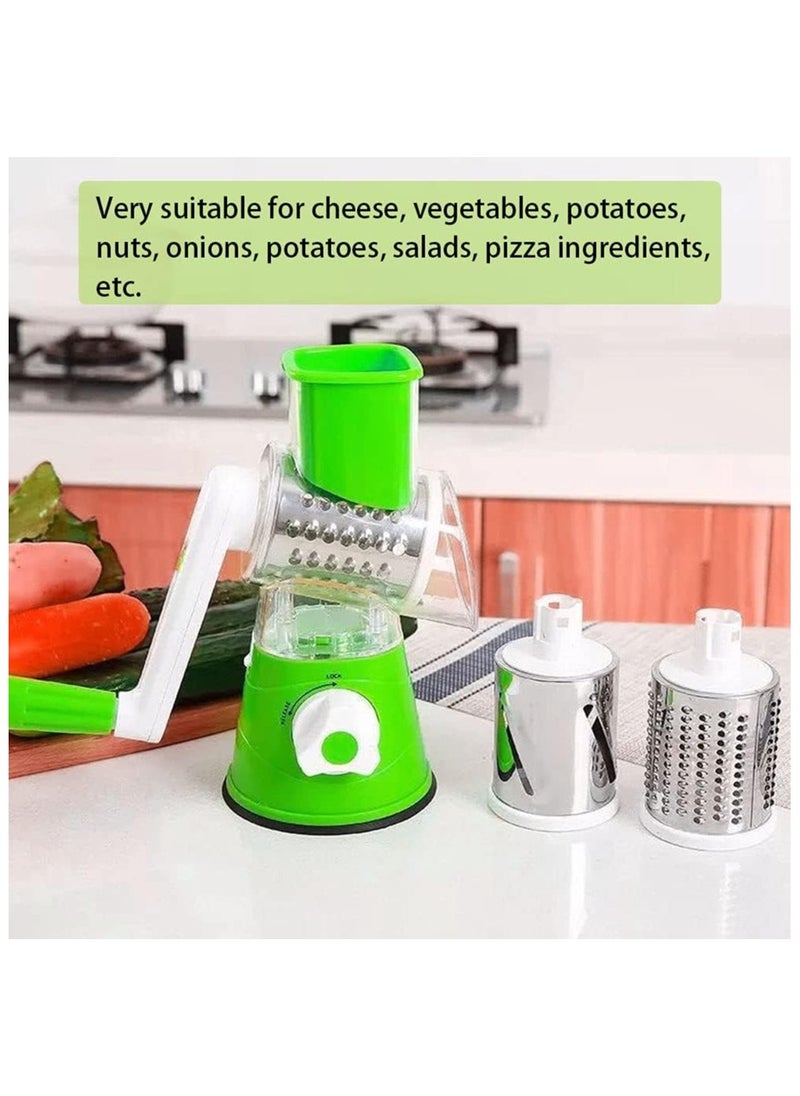 Generic Rotary Cheese Grater - Handheld Vegetables Slicer Cheese Shredder with Rubber Suction Base - 3 Stainless Drum Blades Included  - Image 2
