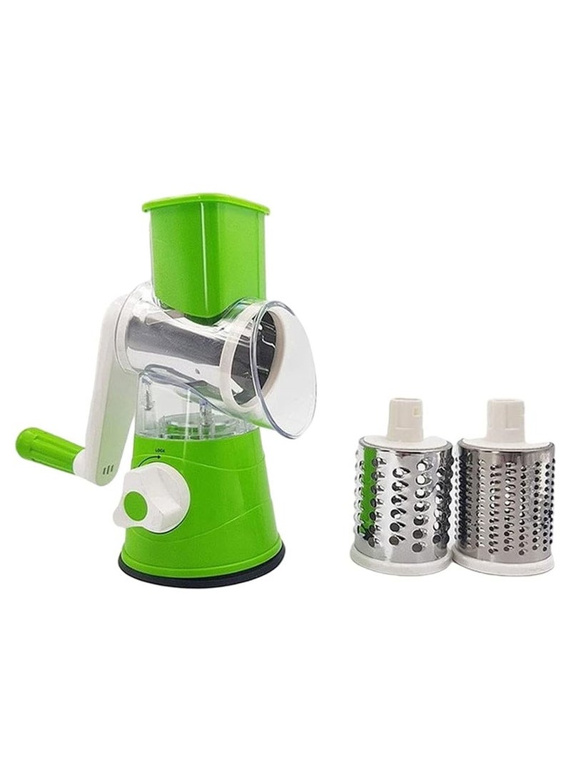 Generic Rotary Cheese Grater - Handheld Vegetables Slicer Cheese Shredder with Rubber Suction Base - 3 Stainless Drum Blades Included  - Image 1