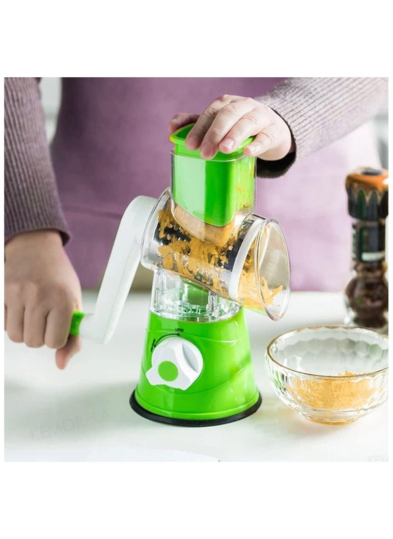 Generic Rotary Cheese Grater - Handheld Vegetables Slicer Cheese Shredder with Rubber Suction Base - 3 Stainless Drum Blades Included  - Image 3