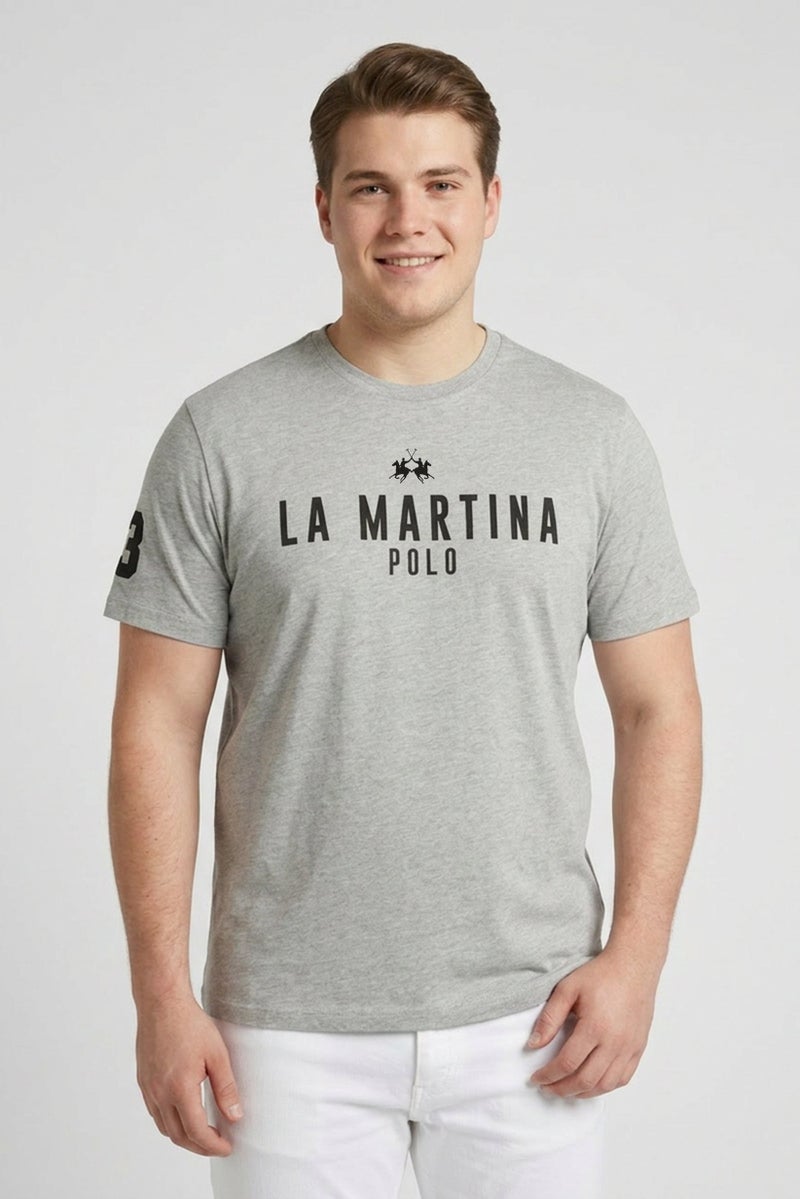 La Martina Men Crew Neck Short Sleeve Brand Logo T-Shirt, Light Grey - Image 1