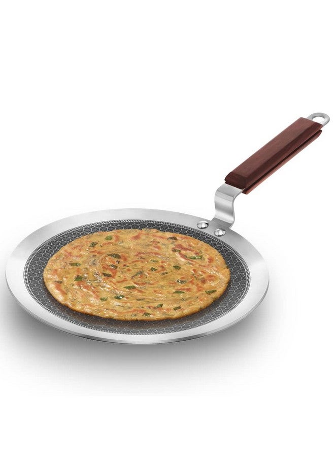 Hawkins 26 cm Paratha Tava, Triply Stainless Steel Shielded Nonstick Tawa with Rosewood Handle, Honeycomb Non Stick Induction Tawa, Silver (NSPT26) - Image 1