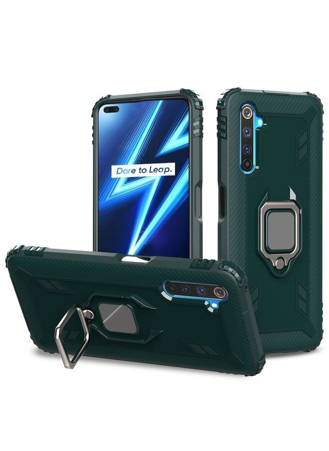 HuHa Case Cover For Realme 6 Pro Carbon Fiber Protective Case with 360 Degree Rotating Ring Holder Green 
