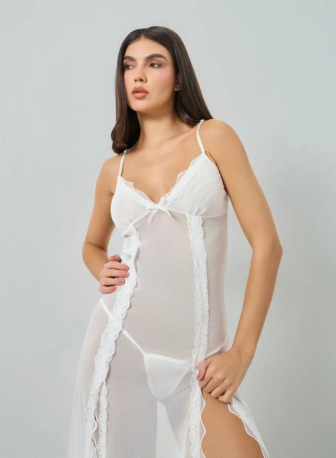 Take Two White Lace Cami Slip Dress with Brief Set
