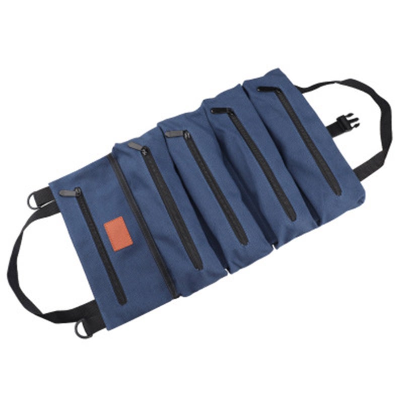 Canvas Roll-up Tool Bag: Blue Heavy Duty Waterproof Canvas - 5 Zipper Pockets Roll-up Tool Organizer for Mechanics, DIY Enthusiasts and On-the-go Tool Storage - Image 2