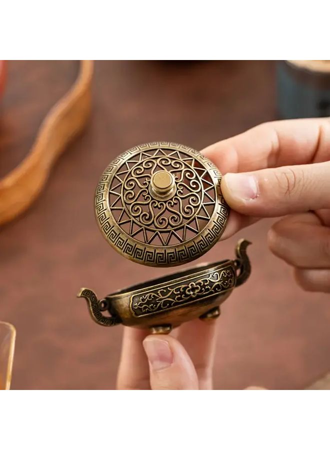 Bronze Aromatherapy Stove Incense Burner Handcrafted Geometric Floral Patterns Home Decor - Image 2