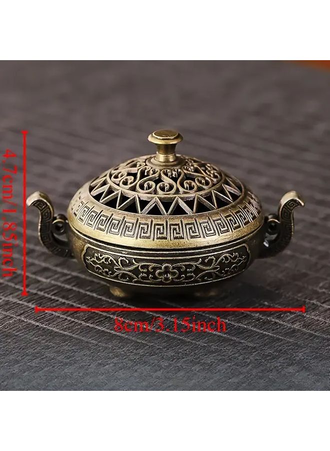 Bronze Aromatherapy Stove Incense Burner Handcrafted Geometric Floral Patterns Home Decor - Image 3