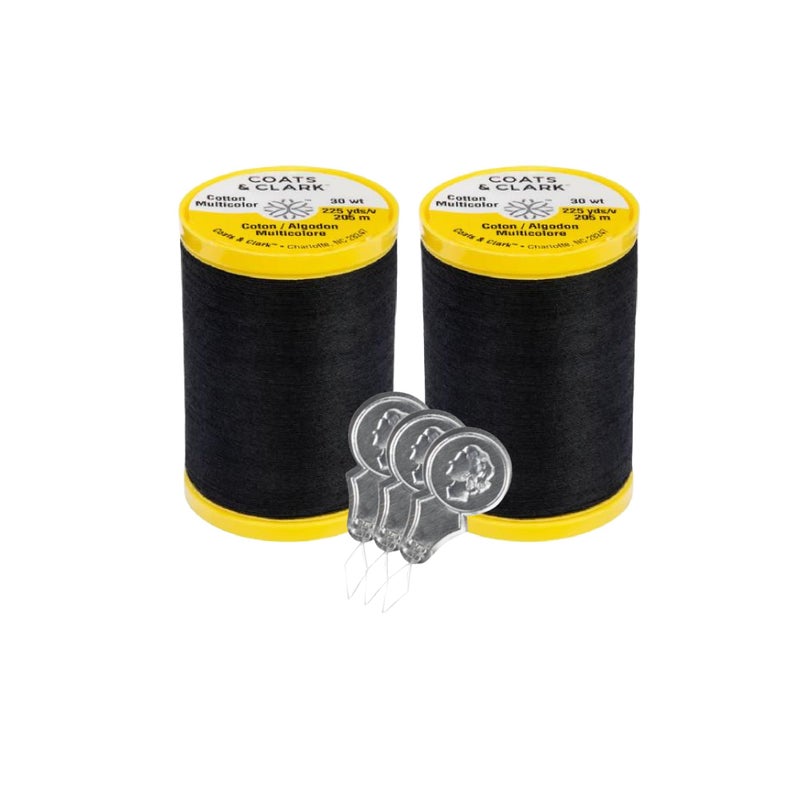 Bella's Crafts Coats Clark Cotton All Purpose Sewing Thread 100 Mercerized Cotton 225 Yards Each Spool S970 2 Pack Bundle with 3 Bellas Crafts Needle Threaders Black - Image 3