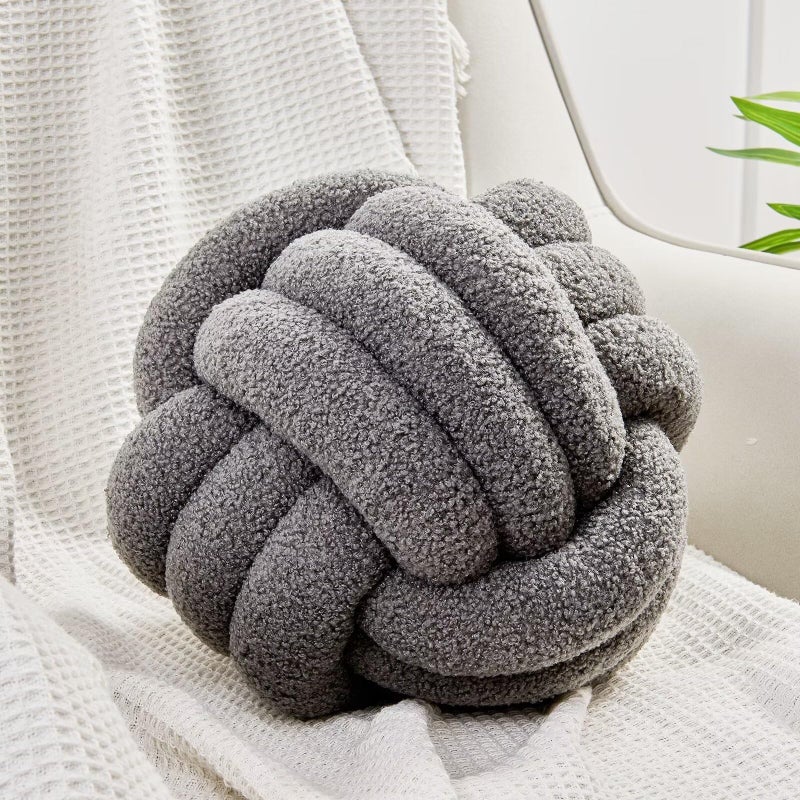 Uvvyui Knot Pillow Ball Soft Home Decorative Pillows Round Throw Pillow Handmade Knotted Plush Pillow Round Boucle Pillow Cushion 86 Inches Dark Gray