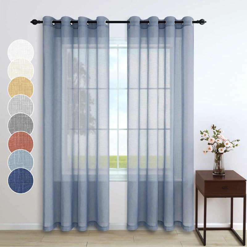 Pitalk Dusty Blue Living Room Curtains 96 Inches Long 2 Panel Grommet Lightweight Voile Semi Sheer Weave Textured Natural Linen Look Farmhouse Curtain for Bedroom Decor Dining Window Home Office 52x96 Length - Image 1