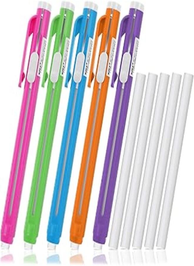 Molain Molain 10 Pcs Pen-Style Erasers Set, 5 Retractable Click Eraser Pen Shell + 5 Eraser,Mechanical Eraser Pencil, Bar Erasers for Kids Students Artist Painting Writing, Home School Office Supplies 