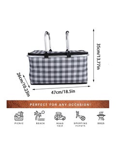 Rightsure Insulated Picnic Basket, 30L Large Portable Collapsible Cooler Bag Grocery Bag Shopping Basket with Aluminium Handles for Shopping, Travel, Camping (Grey)  - Image 2