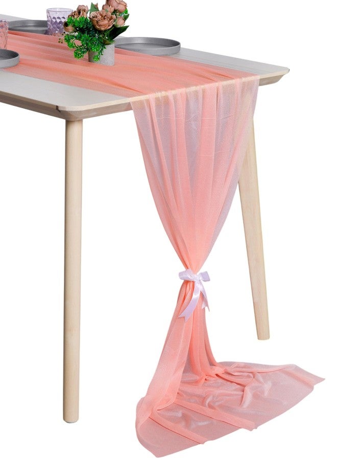 MDS® Pack of 2, 10ft Chiffon Table Runner 29 x 120 Inches, Sheer Wedding Runner Romantic Rustic Table Runner for Wedding Decoration, Birthday Party, Bridal Shower, Party Arch Décor - Peach - Image 1