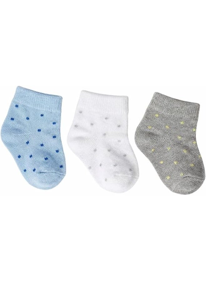 Cotton baby socks with polka dots, blue, white and gray, 3-pack - Image 1