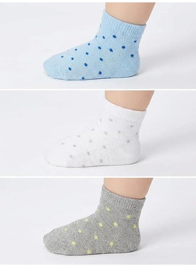 Cotton baby socks with polka dots, blue, white and gray, 3-pack - Image 2