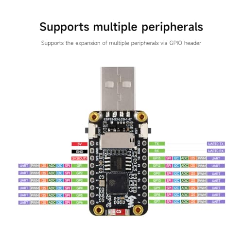 Waveshare ESP32-S3 1.47inch Display Development Board, Dual-core Processor Up to 240MHz Frequency, 172×320, 262K Color, Supports WiFi & BLE 5, with Colorful RGB LED, ESP32 with Display - Image 5
